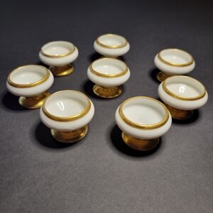 Antique White & Gold Porcelain Salt Cellars - Set of 8